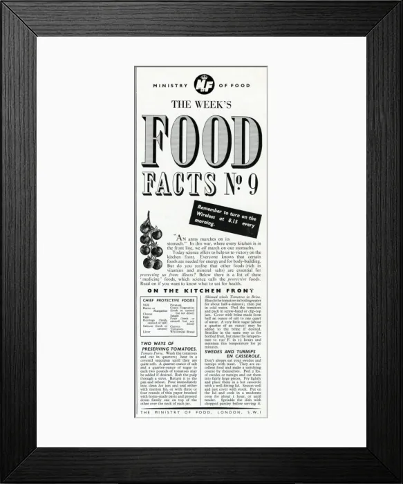 Framed Print : Advert for the Ministry of Food 1940