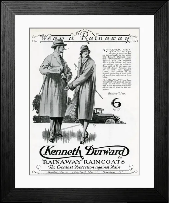Framed Print : Advert for Kenneth Durward raincoats 1928