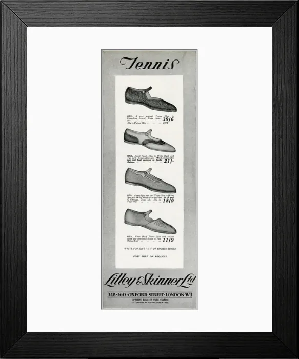 Framed Print : Advert for Lilley & Skinner tennis shoes 1928 Framed Print : Advert for Lilley & Skinner tennis shoes 1928