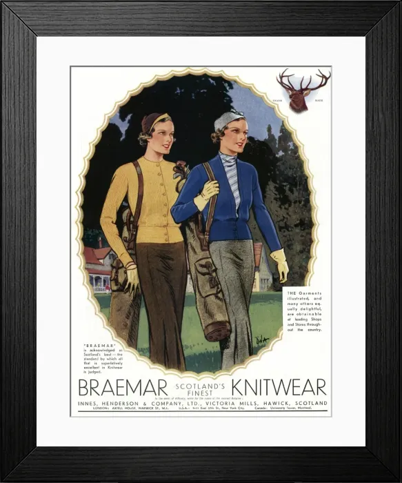Framed Print : Advert for Braemar Scotlands finest knitwear 1934 Framed Print : Advert for Braemar Scotlands finest knitwear 1934