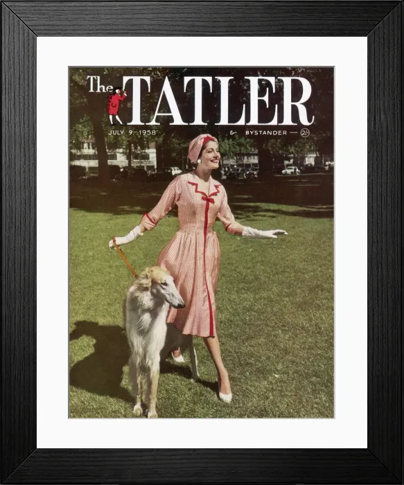 Framed Print : 1958 Tatler cover: fashionable lady in a park Framed Print : 1958 Tatler cover: fashionable lady in a park