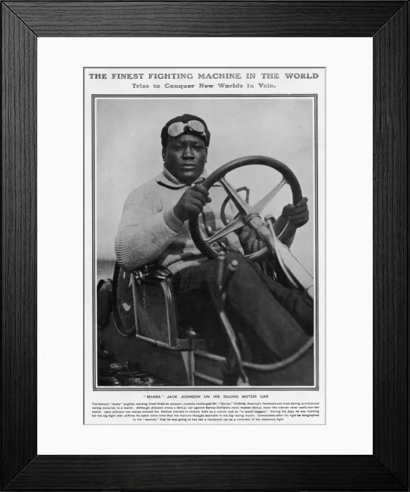 Framed Print : Jack Johnson on his Racing Motor Car Framed Print : Jack Johnson on his Racing Motor Car