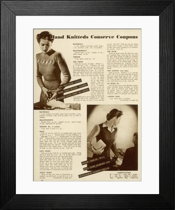 Framed Print : Hand knitteds conserve coupons