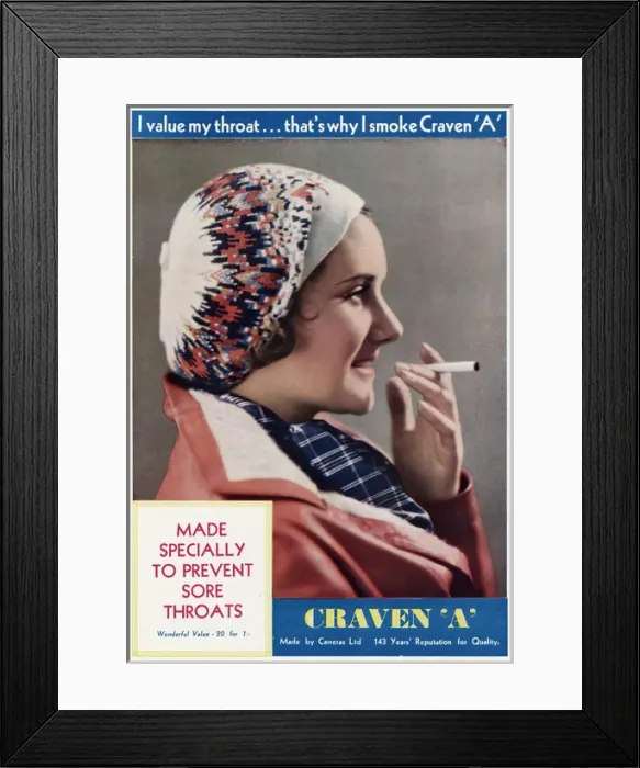 Framed Print : Advert for Craven A cigarettes 1931 Framed Print : Advert for Craven A cigarettes 1931