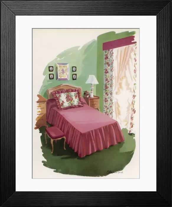 Framed Print : Homemade soft furnishings for a bedroom, 1954 Framed Print : Homemade soft furnishings for a bedroom, 1954