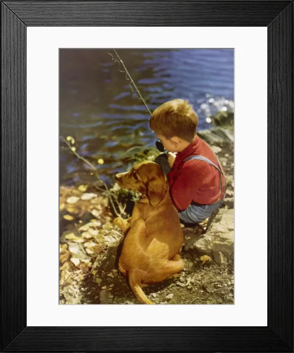 Framed Print : Boy and dog go fishing Framed Print : Boy and dog go fishing