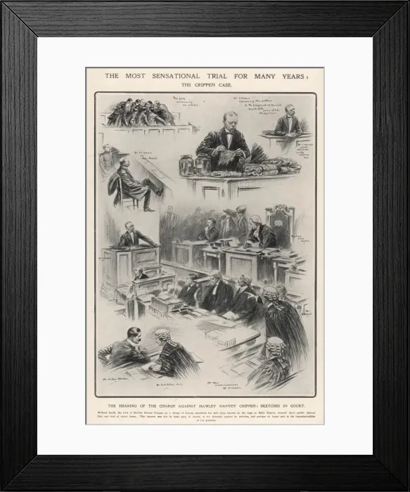 Framed Print : Sketches at the Crippen trial