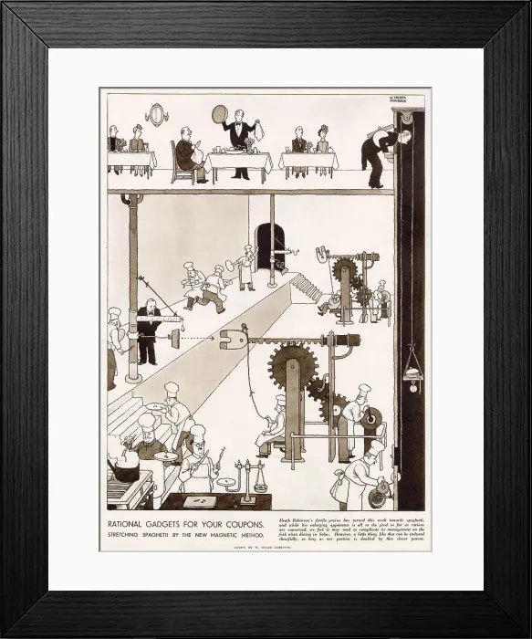Framed Print : Rational Gadgets For Your Coupons by William Heath Robinson Framed Print : Rational Gadgets For Your Coupons by William Heath Robinson