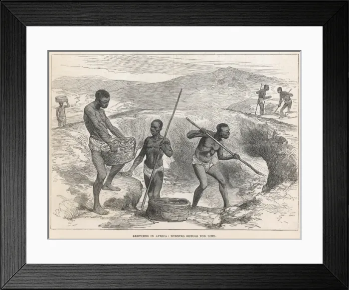Framed Print : Sketches in Africa - Burning Shells for Lime Framed Print : Sketches in Africa - Burning Shells for Lime