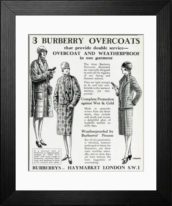 Framed Print : Advert for Burberry overcoats 1928 Framed Print : Advert for Burberry overcoats 1928