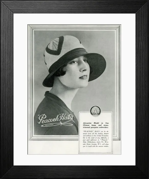 Framed Print : Advert for Peacock hats 1928 Framed Print : Advert for Peacock hats 1928