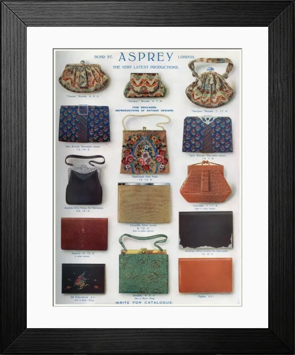 Framed Print : Advert for Asprey hand bags & clutches 1928 Framed Print : Advert for Asprey hand bags & clutches 1928