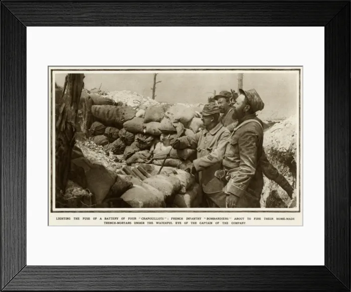 Framed Print : Lighting the fuse of a battery of four crapouillots 1915