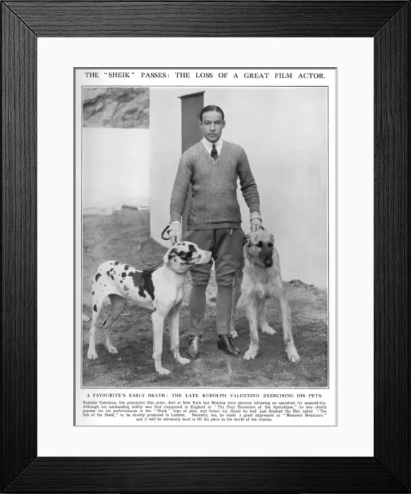 Framed Print : Rudolph Valentino with his Dogs 1926 Framed Print : Rudolph Valentino with his Dogs 1926
