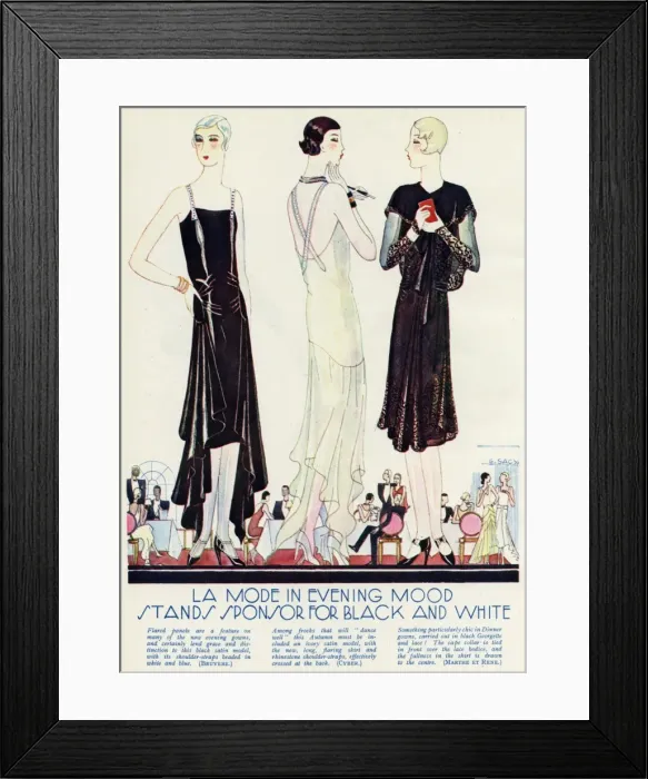 Framed Print : Black & White evening dresses 1929 Framed Print : Black & White evening dresses 1929
