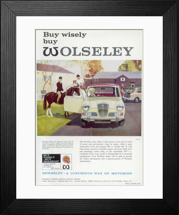 Framed Print : Wolseley car advertisement