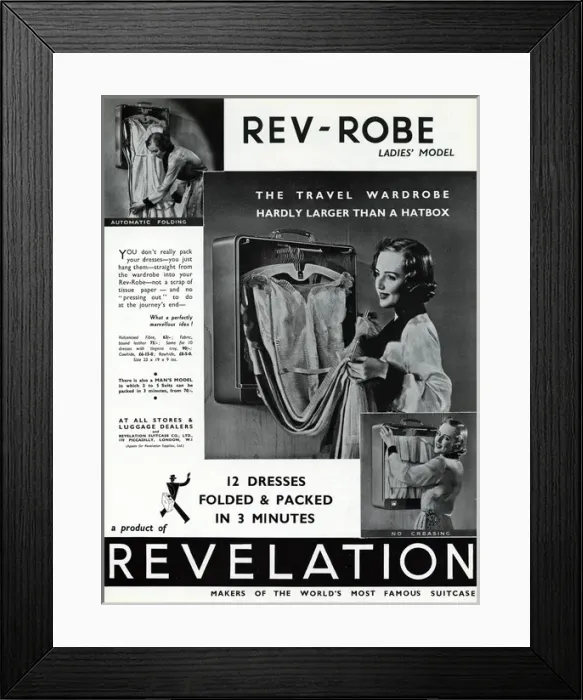 Framed Print : Advert for Revelation travel wardrobe 1938 Framed Print : Advert for Revelation travel wardrobe 1938