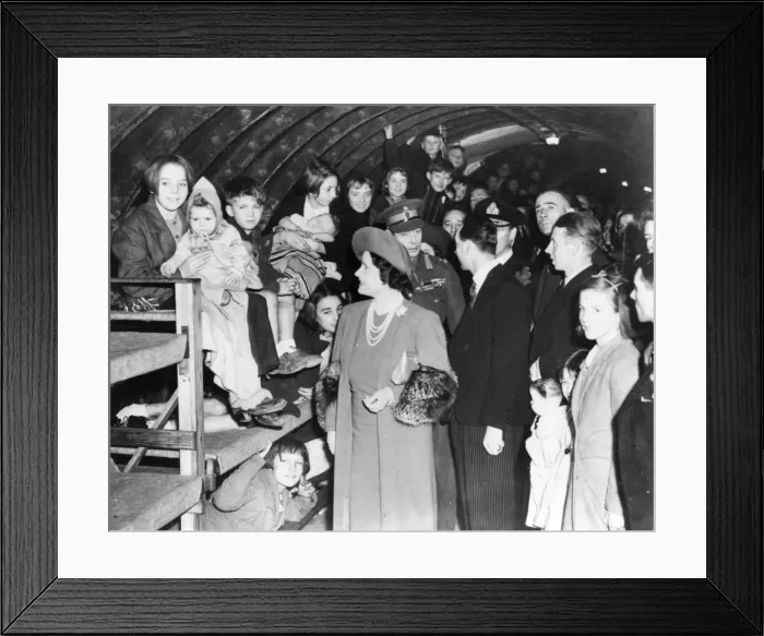 Framed Print : King and Queen visiting children in Underground shelters Framed Print : King and Queen visiting children in Underground shelters