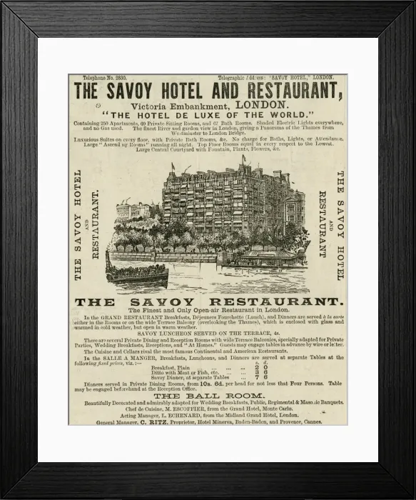Framed Print : Savoy Hotel Advert Framed Print : Savoy Hotel Advert