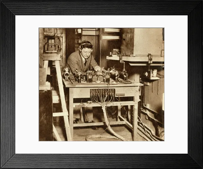 Framed Print : Dr J D Cockcroft listening for atomic disintegration Framed Print : Dr J D Cockcroft listening for atomic disintegration