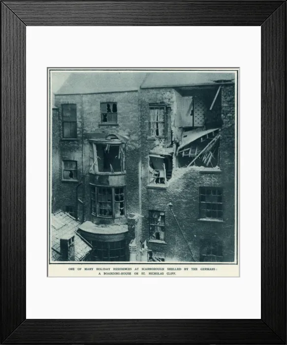 Framed Print : English coast resort bombarded by German war-ship Framed Print : English coast resort bombarded by German war-ship