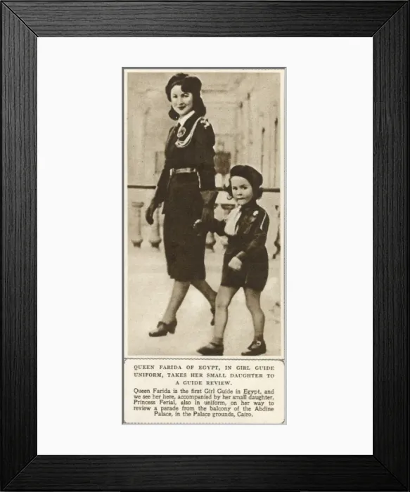 Framed Print : Queen Farida of Egypt en route to a Girl Guide Review Framed Print : Queen Farida of Egypt en route to a Girl Guide Review