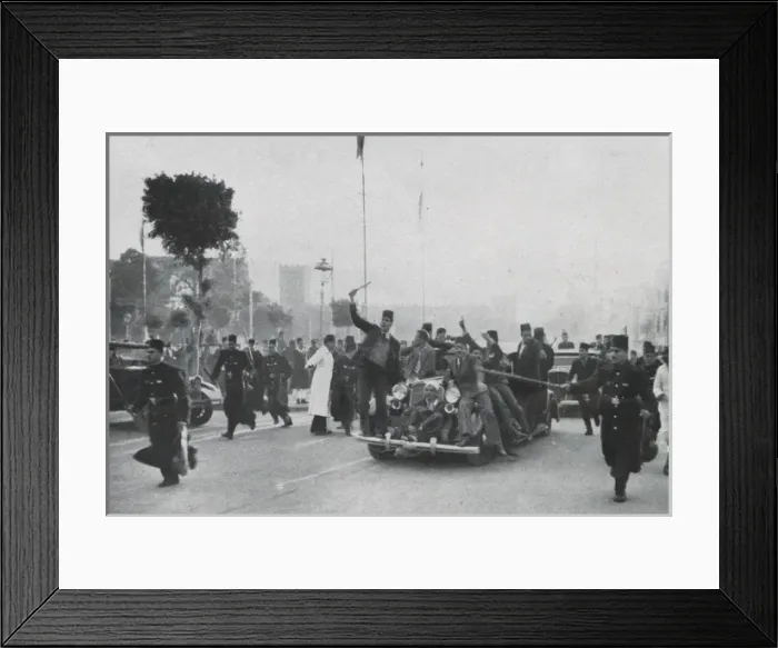 Framed Print : Car jumpers escort Nahas Pasha to the royal wedding Framed Print : Car jumpers escort Nahas Pasha to the royal wedding