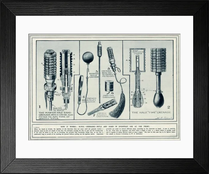 Framed Print : Types of grenades in WWI
