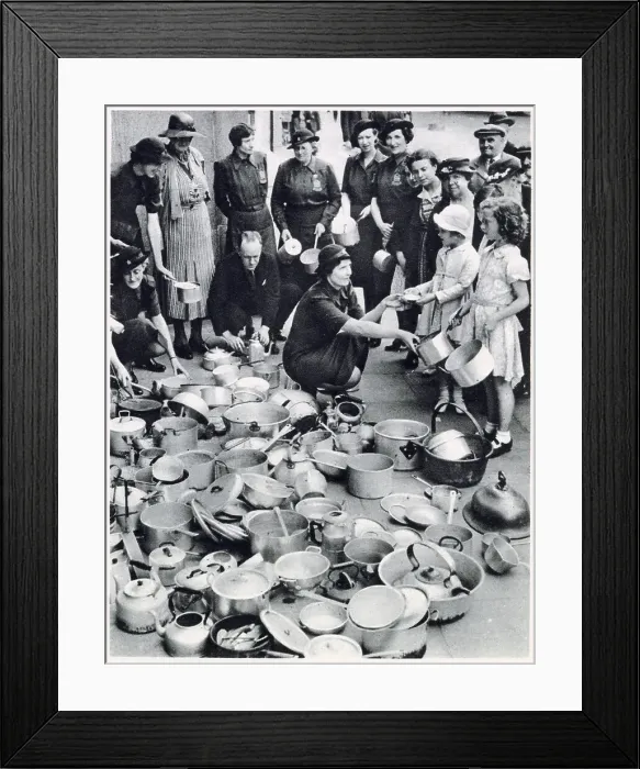 Framed Print : Lord Beaverbrook the Minister for Aircraft Production appealed for objects wholly or partly made of aluminium for the manufacture of aeroplanes. Photograph showing Lady Lucas Tooth who was in charge of a collecting centre of the Women's Framed Print : Lord Beaverbrook the Minister for Aircraft Production appealed for objects wholly or partly made of aluminium for the manufacture of aeroplanes. Photograph showing Lady Lucas Tooth who was in charge of a collecting centre of the Women's