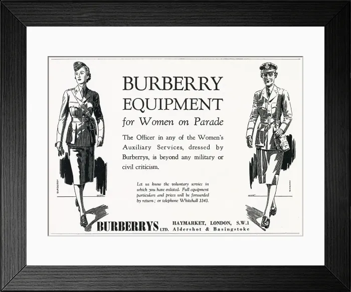 Framed Print : Advert for Burberry women's equipment WWII Framed Print : Advert for Burberry women's equipment WWII