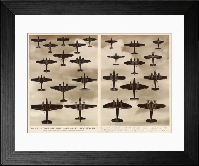 Framed Print : Identification Silhouettes of Aircrafts WWI Framed Print : Identification Silhouettes of Aircrafts WWI