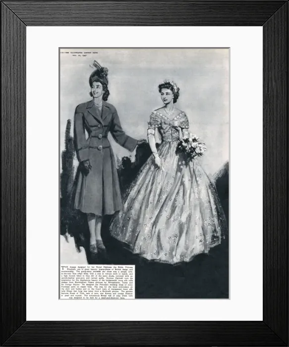 Framed Print : Royal Wedding 1947. Bridesmaid and Going-Away outfit