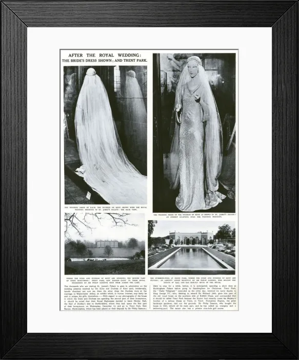 Framed Print : Royal Wedding 1934 - brides dress and Trent Park Framed Print : Royal Wedding 1934 - brides dress and Trent Park