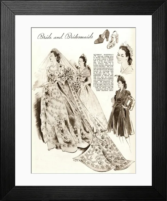 Framed Print : Royal Wedding 1947 - bride and bridesmaid dresses Framed Print : Royal Wedding 1947 - bride and bridesmaid dresses