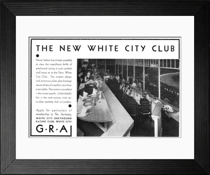 Framed Print : Greyhound racing and dinner at White City Framed Print : Greyhound racing and dinner at White City