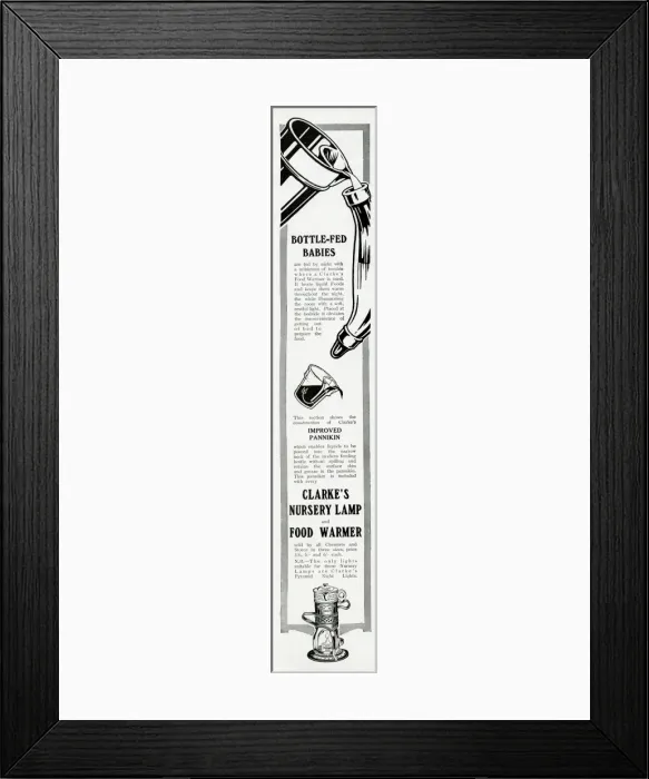 Framed Print : Advert for Clarkes babies food warmer 1913 Framed Print : Advert for Clarkes babies food warmer 1913