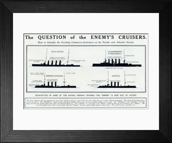 Framed Print : Silhouette of German cruisers 1914
