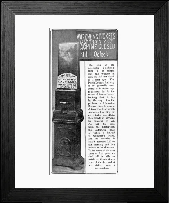 Framed Print : Automatic train ticket machine, 1904