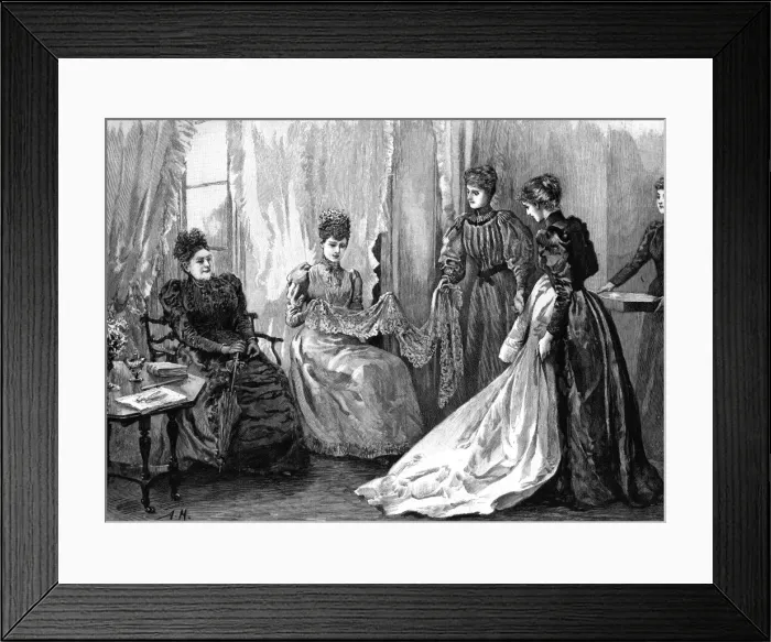Framed Print : Royal wedding 1893 - buying trousseau materials