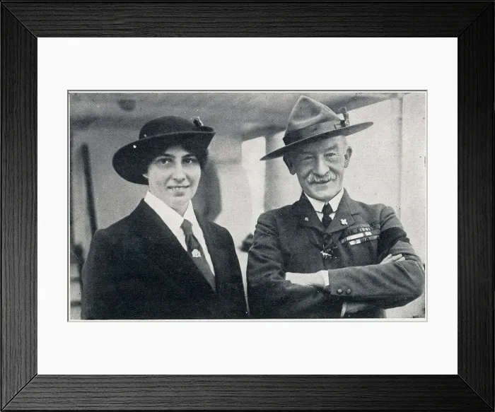 Framed Print : Robert Baden-Powell (1857 - 1941), British Army officer, writer, founder and first Chief Scout of the world-wide Scout Movement. With his wife Olave Baden-Powell 1889 - 1977), first Chief Guide for Britain. Date: 1930 Framed Print : Robert Baden-Powell (1857 - 1941), British Army officer, writer, founder and first Chief Scout of the world-wide Scout Movement. With his wife Olave Baden-Powell 1889 - 1977), first Chief Guide for Britain. Date: 1930