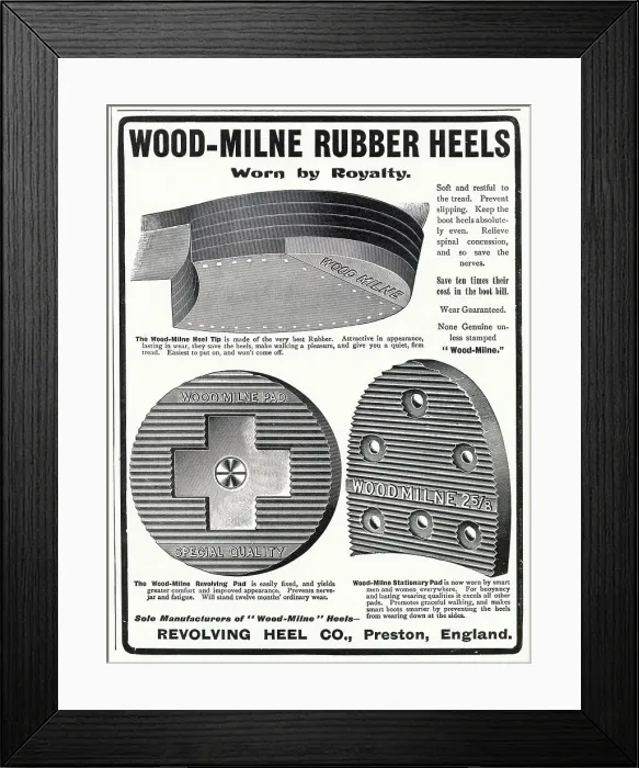 Framed Print : Men and women's rubber heel tips that were easily fixed to the shoe. Date: 1904 Framed Print : Men and women's rubber heel tips that were easily fixed to the shoe. Date: 1904