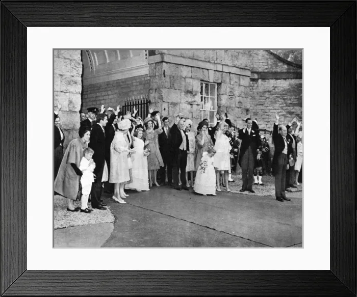 Framed Print : Royal Wedding 1961 - guests wave farewell Framed Print : Royal Wedding 1961 - guests wave farewell