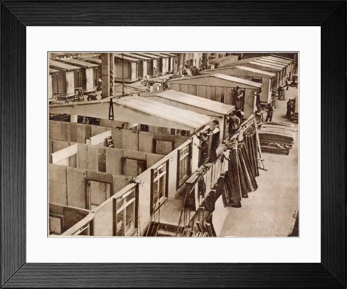 Framed Print : Temporary buildings after World War Two under construction at the Bristol Aeroplane Company's factory at Barwell. Date: 1947