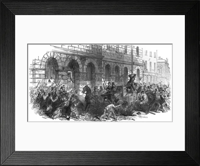 Framed Print : A street riot on Giltspur Street, London Framed Print : A street riot on Giltspur Street, London