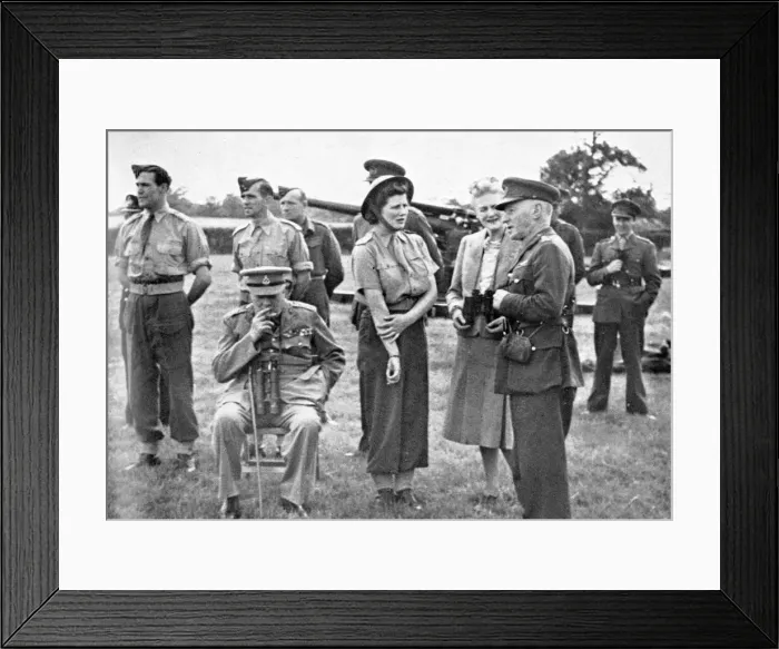 Framed Print : Churchill and family visits anti-flying bomb defences, 1944 Framed Print : Churchill and family visits anti-flying bomb defences, 1944