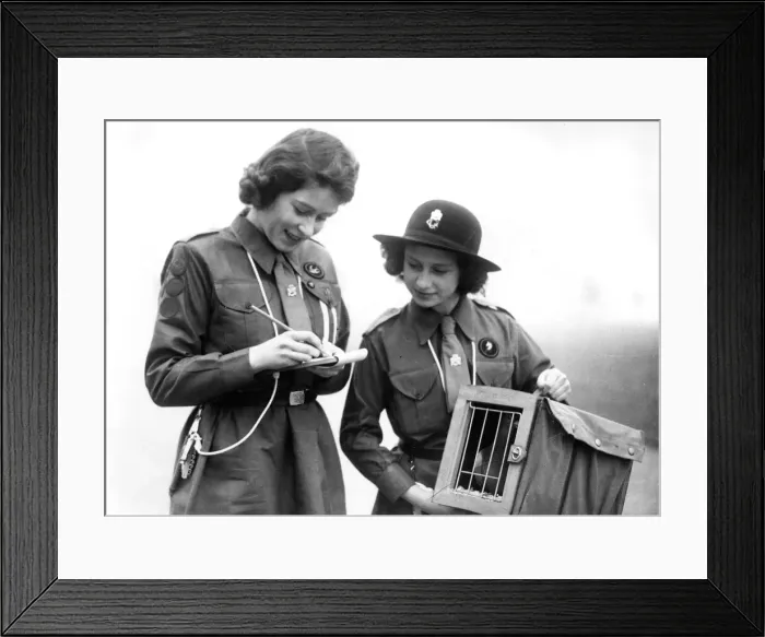 Framed Print : Girl Guides: Princesses Elizabeth and Margaret send courier Framed Print : Girl Guides: Princesses Elizabeth and Margaret send courier