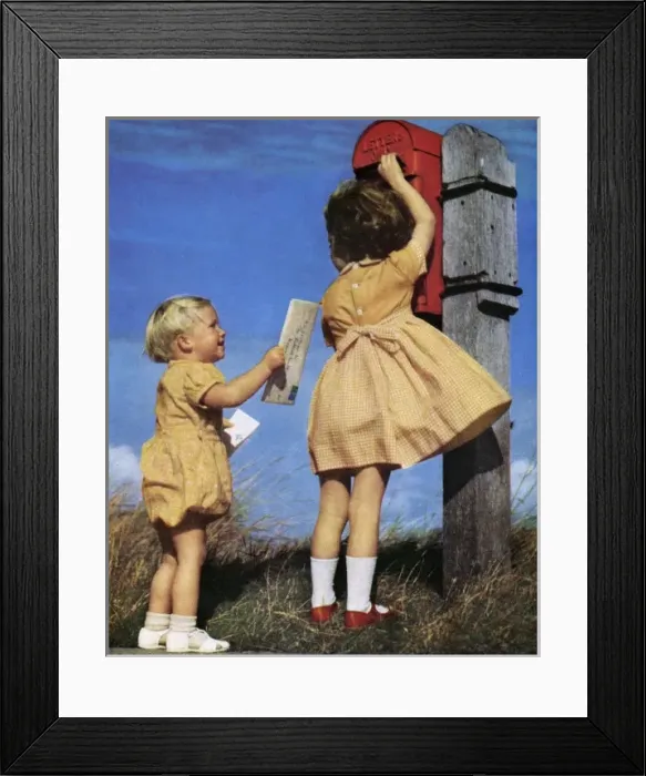 Framed Print : Children posting a letter Framed Print : Children posting a letter