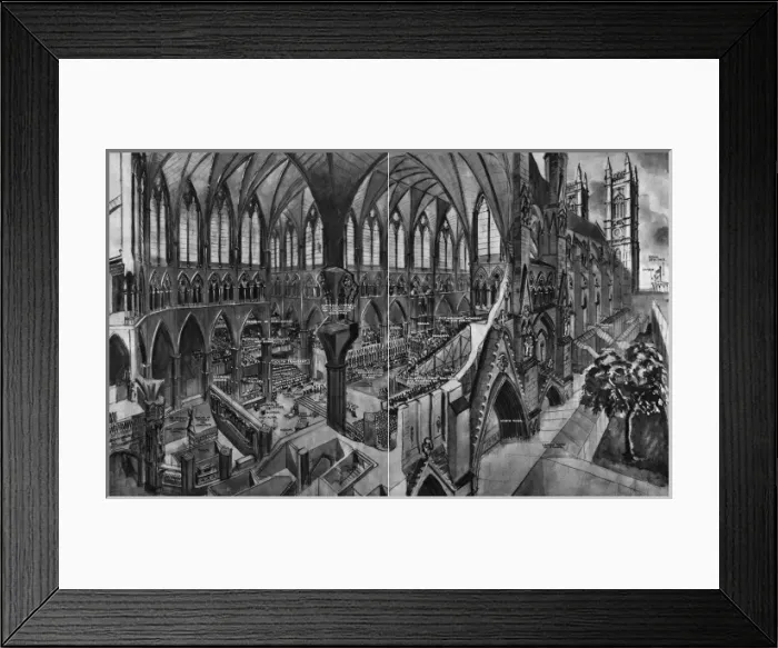 Framed Print : Westminster Abbey with cut away showing interior for Coronat Framed Print : Westminster Abbey with cut away showing interior for Coronat