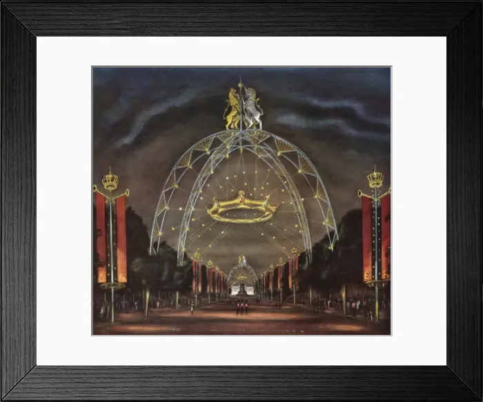 Framed Print : The Mall at night decorated for the Coronation, 1953
