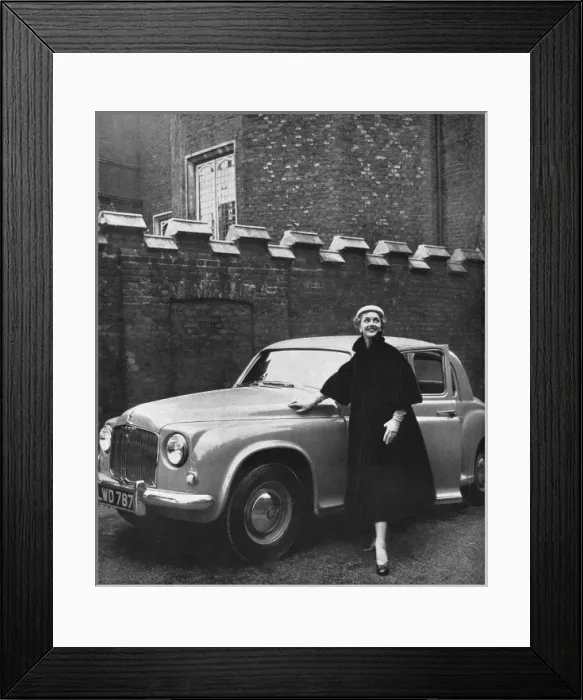 Framed Print : Rumonte coat and Rover saloon car, 1953 Framed Print : Rumonte coat and Rover saloon car, 1953